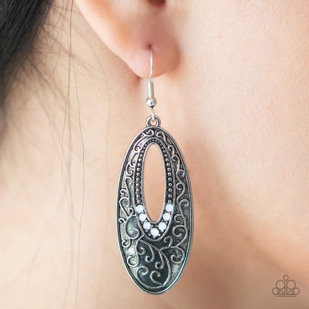 Paparazzi Jewelry Accessories - Fairytale Flora - White Earrings - Vintage